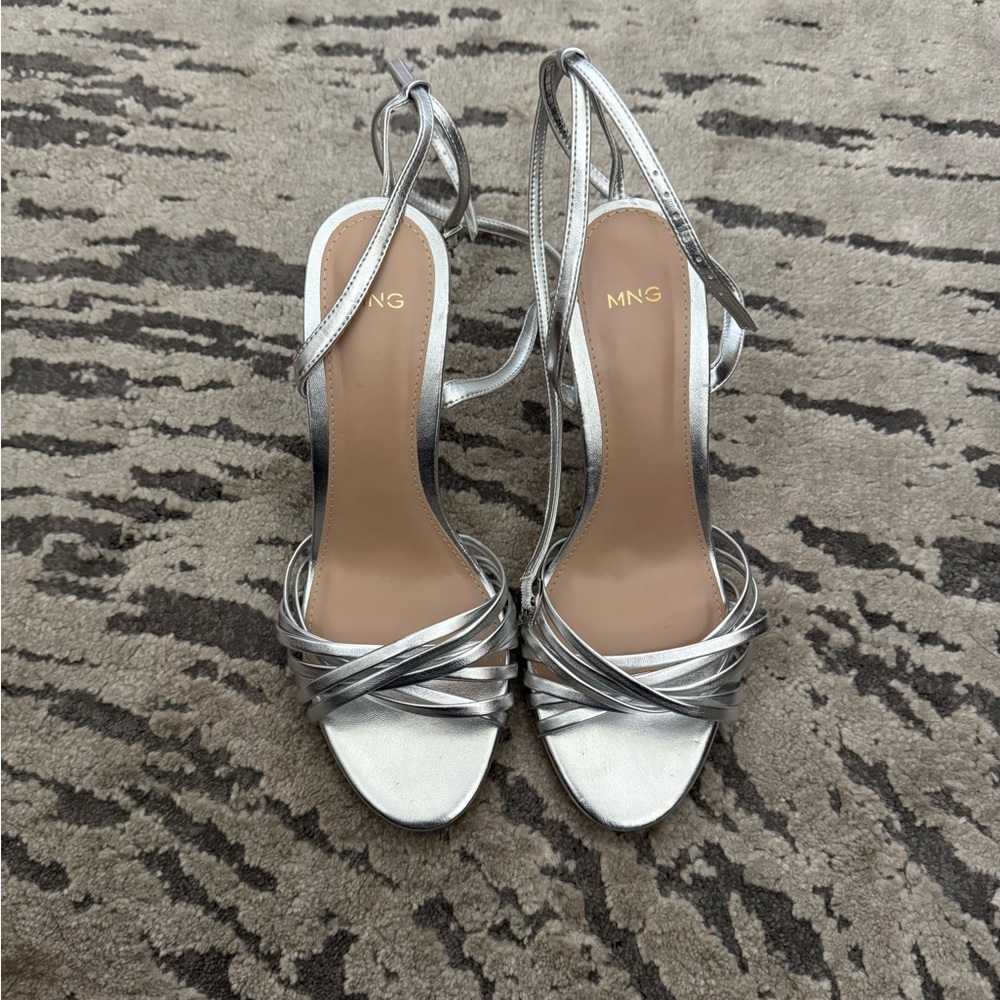 Mango Silver Strappy Slingback Heels